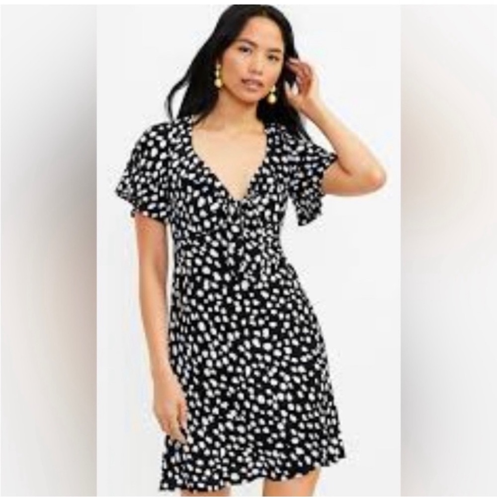 Loft Black and White Polka Dot bow dress